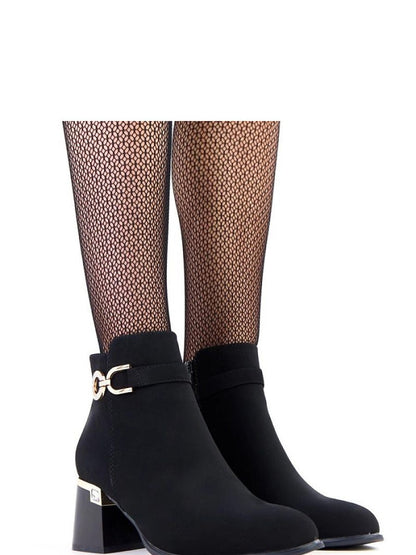 Botine cu toc Solea, Model 218813, Negru - material imitație de piele  Footbed pânză  Înălţimea carâmbului 18 cm Înălţimea tocului 6.5 cm