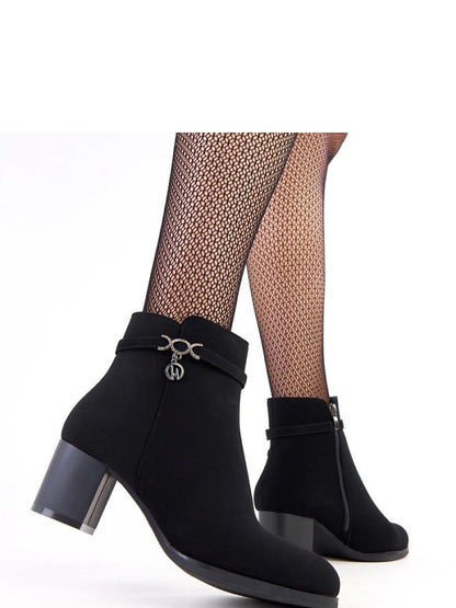 Botine cu toc Solea, Model 218815, Negru - material imitație de piele  Footbed pânză  Înălţimea tocului 5.5 cm