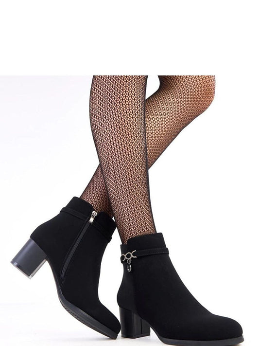 Botine cu toc Solea, Model 218815, Negru - material imitație de piele  Footbed pânză  Înălţimea tocului 5.5 cm