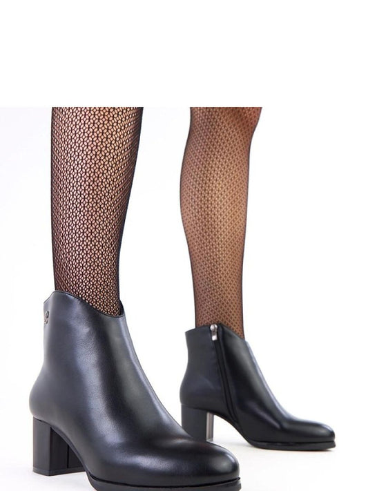 Botine cu toc Solea, Model 218817, Negru - material imitație de piele  Footbed pânză  Înălţimea carâmbului 17.5 cm Înălţimea tocului 5.5 cm