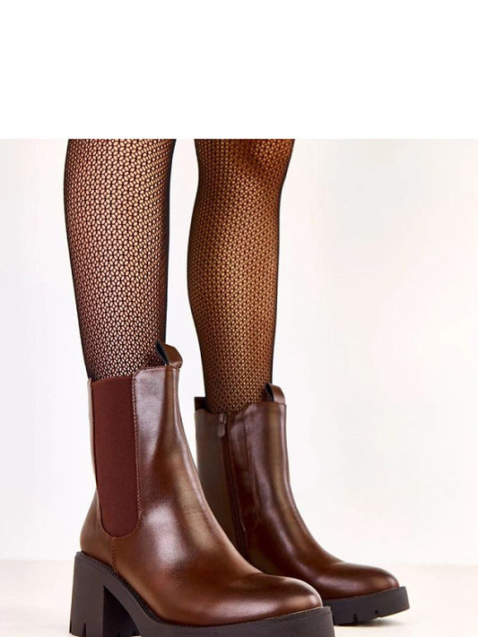 Botine cu toc Solea, Model 219640, Maro - material imitație de piele  Footbed pânză  Înălţimea carâmbului 16 cm Înălţimea tocului 7.5 cm