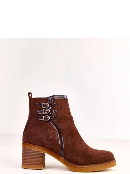 Botine cu toc Solea, Model 219643, Maro - material piele artificiala piele  Footbed pânză  Înălţimea carâmbului 11.5 cm Înălţimea tocului 7 cm