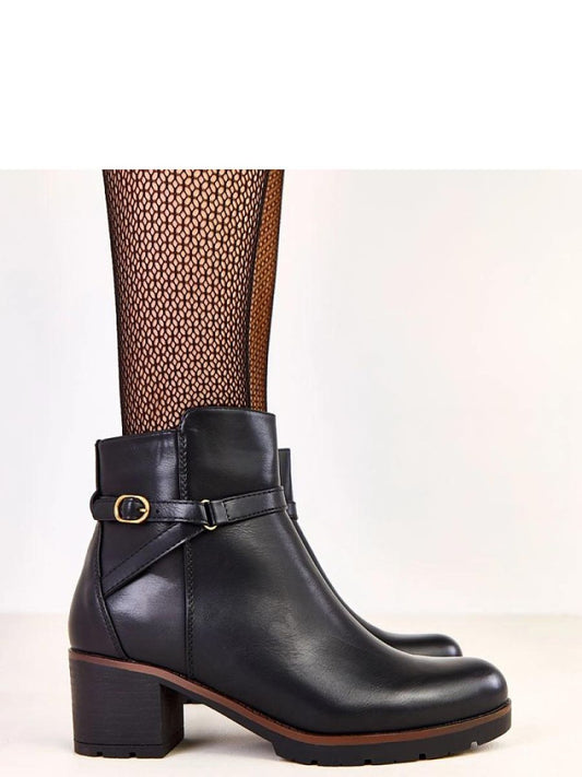 Botine cu toc Solea, Model 219956, Negru - material imitație de piele  Footbed pânză  Înălţimea carâmbului 12.5 cm Înălţimea tocului 5.5 cm