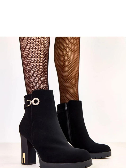 Botine cu toc Solea, Model 219958, Negru - material piele artificiala piele  Footbed pânză  Înălţimea carâmbului 12.5 cm Înălţimea tocului 9.5 cm