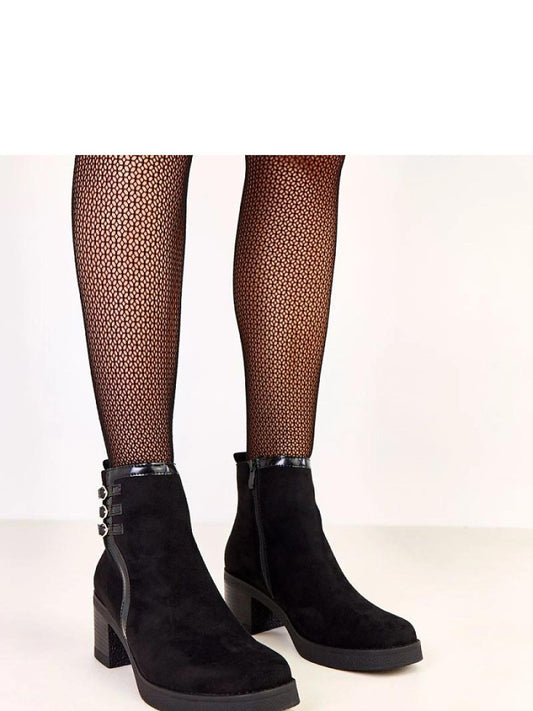 Botine cu toc Solea, Model 219961, Negru - material piele artificiala piele  Footbed pânză  Înălţimea carâmbului 11.5 cm Înălţimea tocului 7 cm