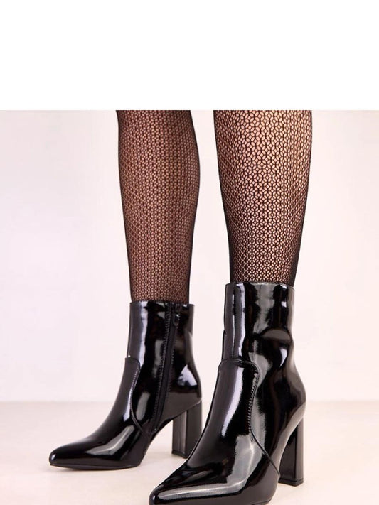 Botine cu toc Solea, Model 220251, Negru - material imitație de piele  Footbed pânză  Înălţimea carâmbului 13.5 cm Înălţimea tocului 8 cm