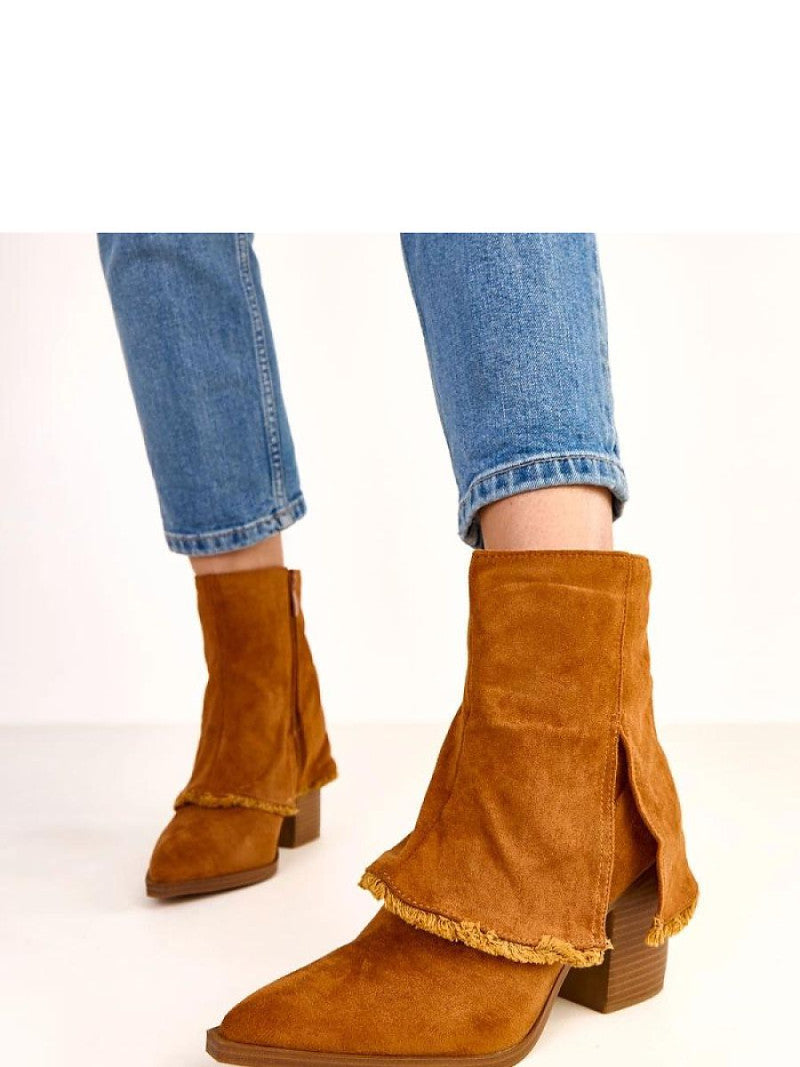 Botine cu toc Solea, Model 220270, Maro - material piele artificiala piele  Footbed pânză  Înălţimea carâmbului 13 cm Înălţimea tocului 9 cm