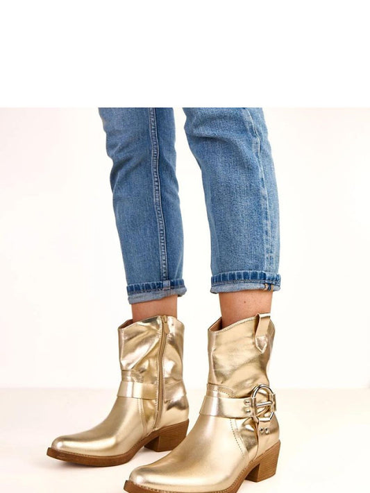 Botine cu toc Solea, Model 220574, Galben - material imitație de piele  Footbed pânză  Înălţimea carâmbului 16 cm Înălţimea tocului 5 cm