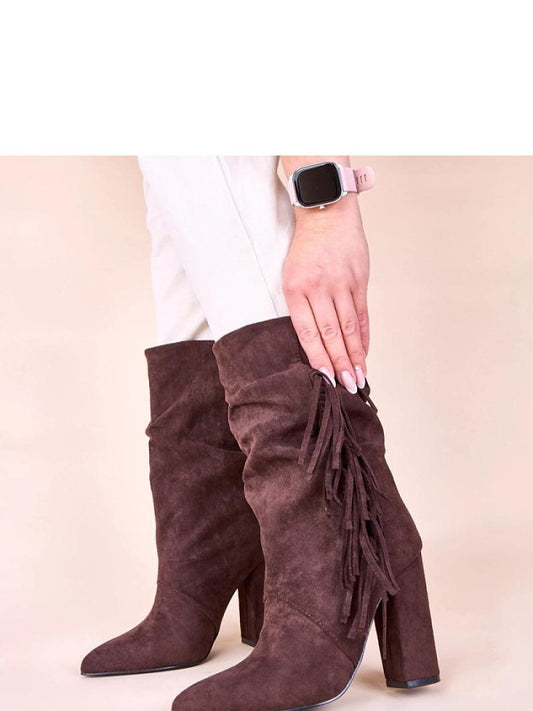 Botine cu toc Solea, Model 221008, Maro - material piele artificiala piele  Footbed pânză  Înălţimea carâmbului 21 cm Înălţimea tocului 11 cm