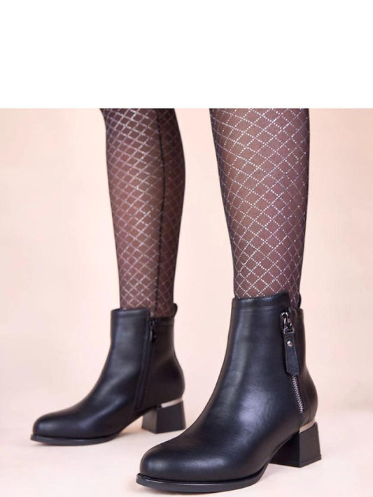 Botine cu toc Solea, Model 221016, Negru - material imitație de piele  Footbed pânză  Înălţimea carâmbului 12 cm Înălţimea tocului 5 cm