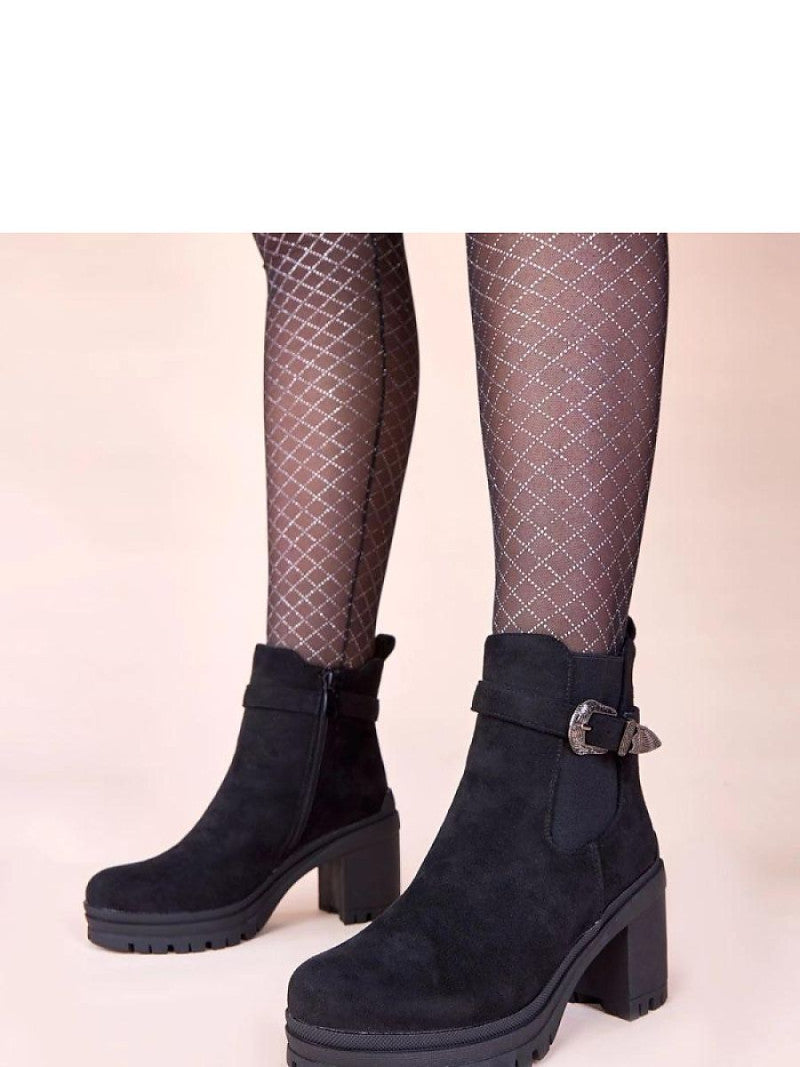 Botine cu toc Solea, Model 221022, Negru - material piele artificiala piele  Footbed pânză  Înălţimea carâmbului 12 cm Înălţimea tocului 8 cm