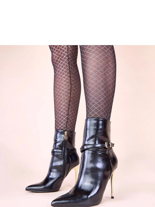 Botine cu toc Solea, Model 221028, Negru - material imitație de piele  Footbed pânză  Înălţimea carâmbului 13 cm Înălţimea tocului 10 cm