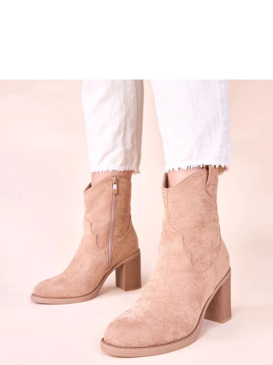 Botine cu toc Solea, Model 221034, Bej - material piele artificiala piele  Footbed pânză  Înălţimea carâmbului 12.5 cm Înălţimea tocului 8 cm