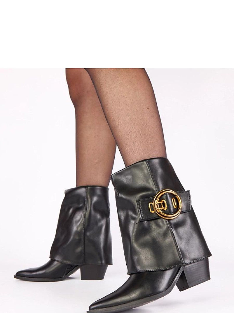 Botine cu toc Solea, Model 221362, Negru - material imitație de piele  Footbed pânză  Înălţimea carâmbului 19 cm Înălţimea tocului 7 cm