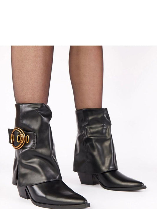 Botine cu toc Solea, Model 221362, Negru - material imitație de piele  Footbed pânză  Înălţimea carâmbului 19 cm Înălţimea tocului 7 cm