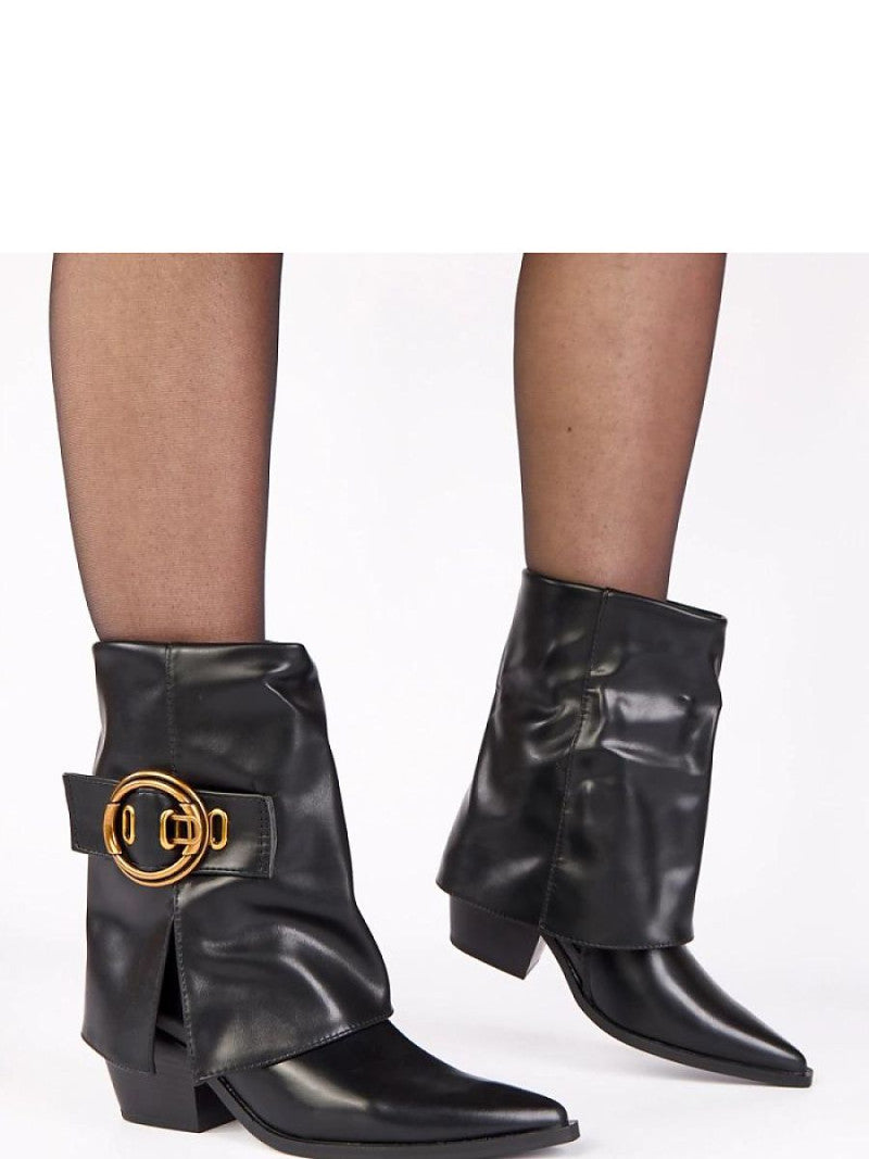 Botine cu toc Solea, Model 221362, Negru - material imitație de piele  Footbed pânză  Înălţimea carâmbului 19 cm Înălţimea tocului 7 cm