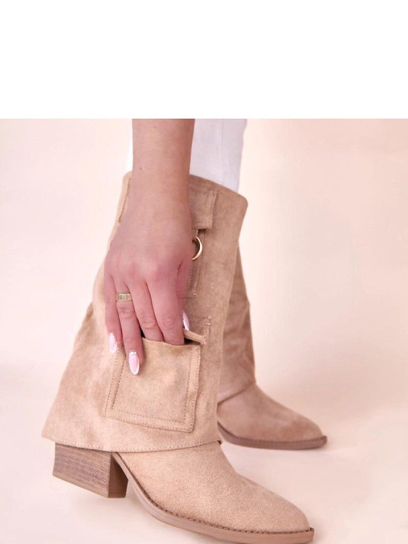 Botine cu toc Solea, Model 221367, Bej - material piele artificiala piele  Footbed pânză  Înălţimea carâmbului 25 cm Înălţimea tocului 7 cm