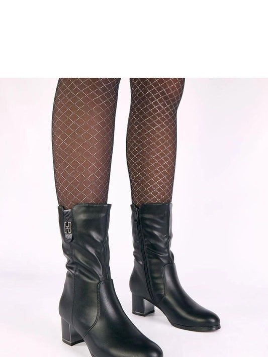 Botine cu toc Solea, Model 221645, Negru - material imitație de piele  Footbed pânză  Înălţimea carâmbului 21 cm Înălţimea tocului 5.5 cm