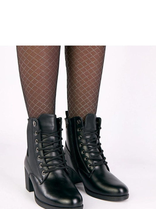 Botine cu toc Solea, Model 221646, Negru - material imitație de piele  Footbed pânză  Înălţimea carâmbului 13 cm Înălţimea tocului 6 cm