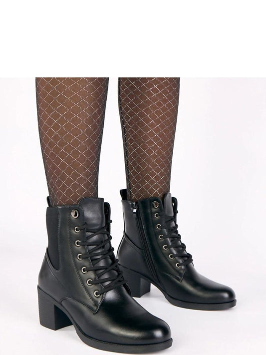 Botine cu toc Solea, Model 221646, Negru - material imitație de piele  Footbed pânză  Înălţimea carâmbului 13 cm Înălţimea tocului 6 cm