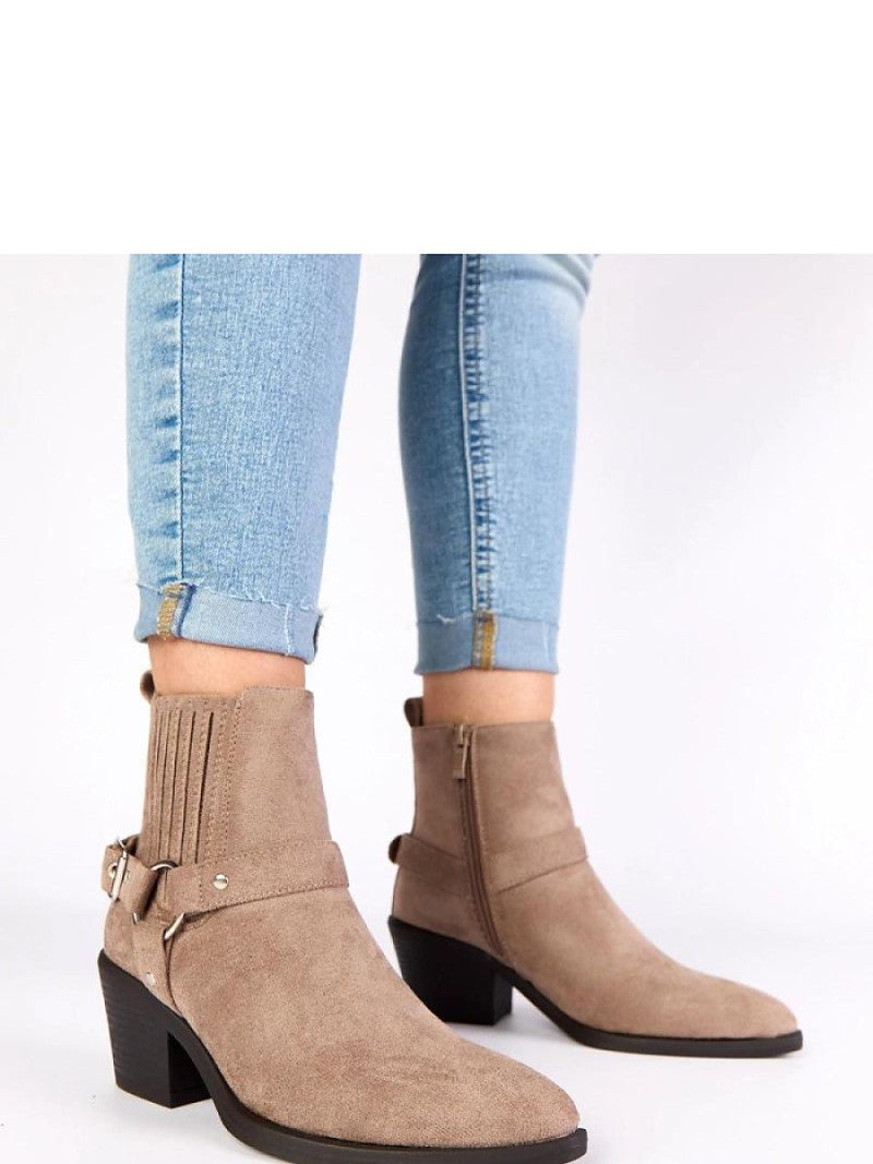 Botine cu toc Solea, Model 222049, Gri - material piele artificiala piele  Footbed pânză  Înălţimea carâmbului 12 cm Înălţimea tocului 7 cm