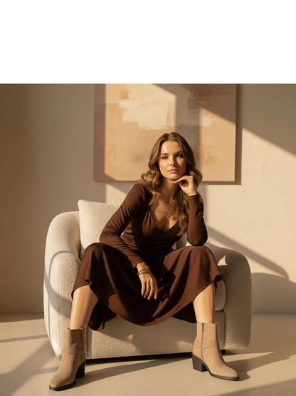 Botine cu toc Solea, Model 222049, Gri - material piele artificiala piele  Footbed pânză  Înălţimea carâmbului 12 cm Înălţimea tocului 7 cm