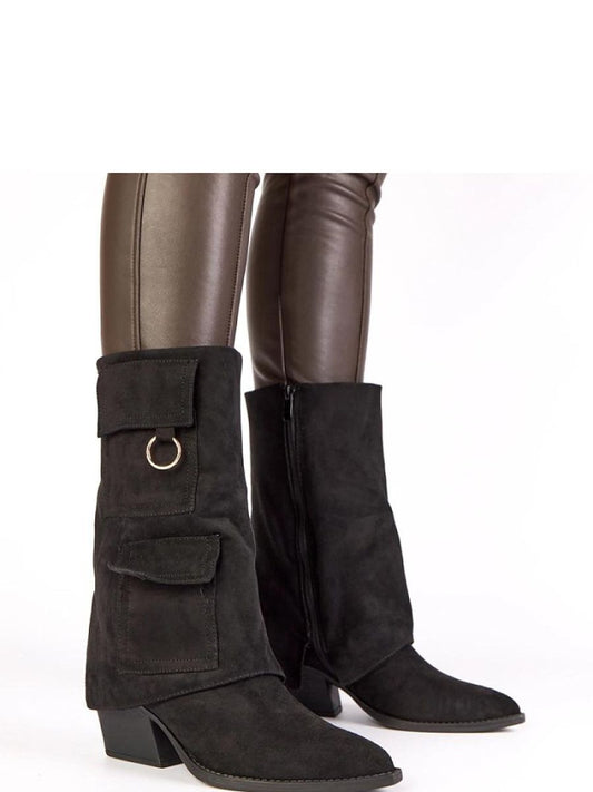 Botine cu toc Solea, Model 222051, Negru - material piele artificiala piele  Footbed pânză  Înălţimea carâmbului 25 cm Înălţimea tocului 7 cm