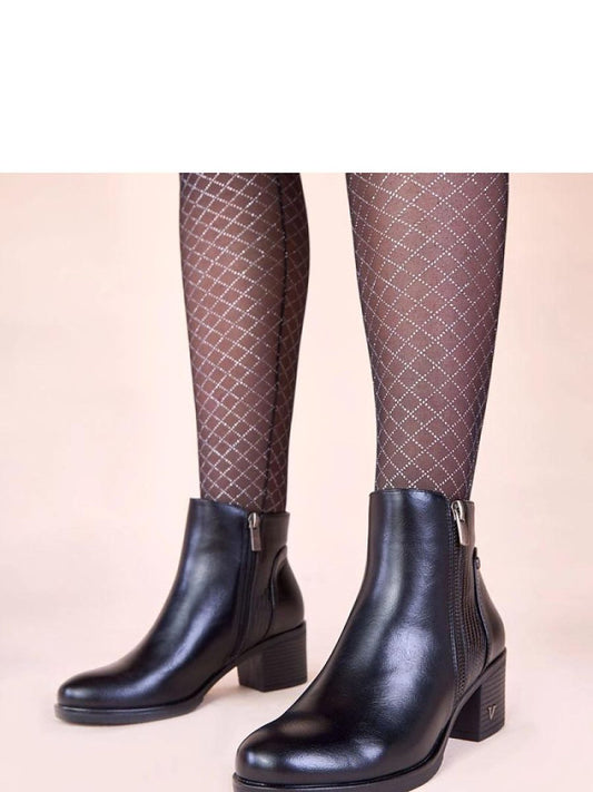 Botine cu toc Solea, Model 222057, Negru - material imitație de piele  Footbed pânză  Înălţimea carâmbului 10 cm Înălţimea tocului 5.5 cm