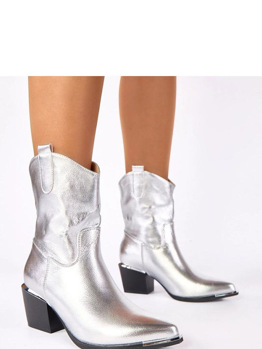 Botine cu toc Solea, Model 222345, Gri - material imitație de piele  Footbed pânză  Înălţimea carâmbului 20 cm Înălţimea tocului 7 cm