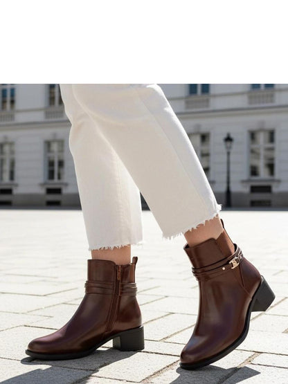 Botine cu toc Solea, Model 222371, Maro - material imitație de piele  Footbed pânză  Înălţimea carâmbului 12.5 cm Înălţimea tocului 4.5 cm