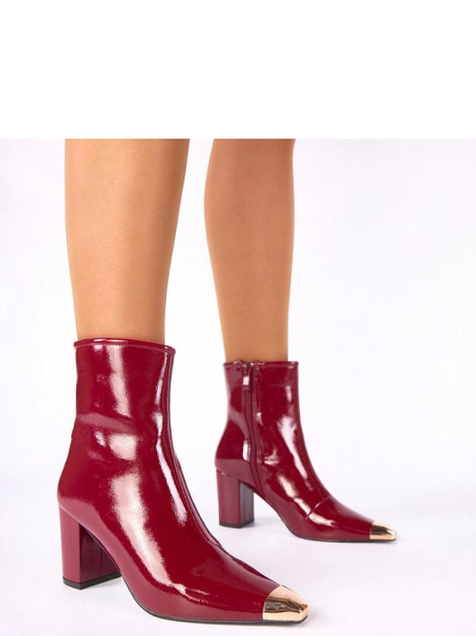 Botine cu toc Solea, Model 222899, Roşu - material imitație de piele  Footbed pânză  Înălţimea carâmbului 14 cm Înălţimea tocului 8 cm