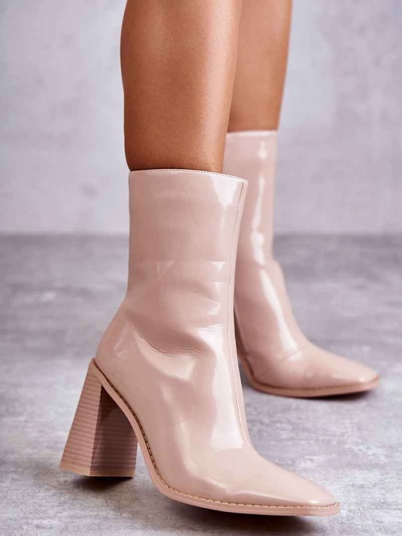 Botine cu toc Step in style, Model 173599, Roz - material imitație de piele  Căptușeală pătură de pantofi  Footbed pătură de pantofi  Înălţimea carâmbului 17 cm Înălţimea tocului 10 cm