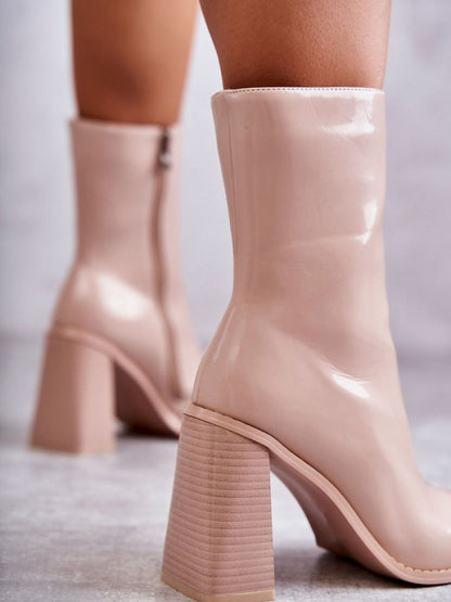 Botine cu toc Step in style, Model 173599, Roz - material imitație de piele  Căptușeală pătură de pantofi  Footbed pătură de pantofi  Înălţimea carâmbului 17 cm Înălţimea tocului 10 cm