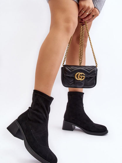 Botine cu toc Step in style, Model 189840, Negru - material piele artificiala piele  Căptușeală pătură de pantofi  Footbed pătură de pantofi  Înălţimea carâmbului 16 cm Înălţimea tocului 5 cm