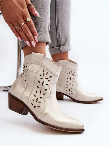 Botine cu toc Step in style, Model 193147, Gri - material piele naturala  Footbed piele naturala  Înălţimea carâmbului 13 cm Înălţimea tocului 5 cm