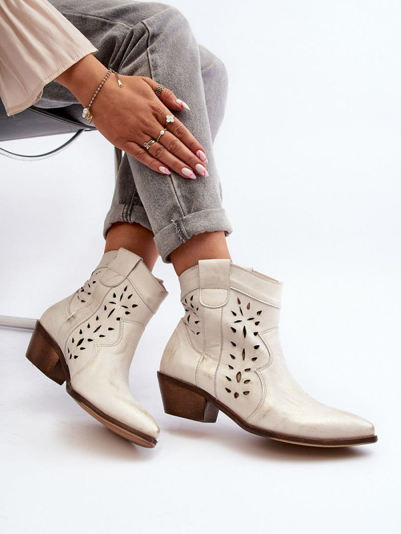 Botine cu toc Step in style, Model 193147, Gri - material piele naturala  Footbed piele naturala  Înălţimea carâmbului 13 cm Înălţimea tocului 5 cm