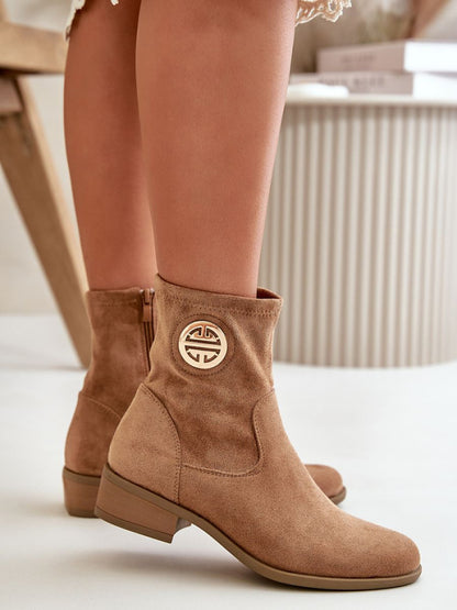 Botine cu toc Step in style, Model 199067, Bej - material piele artificiala piele  Footbed piele naturala  Înălţimea carâmbului 15 cm Înălţimea tocului 4 cm