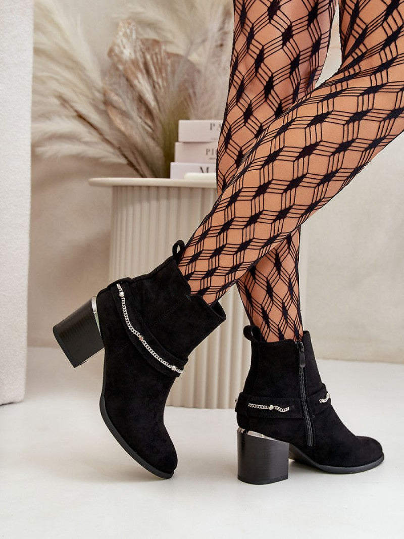 Botine cu toc Step in style, Model 199288, Negru - material piele artificiala piele  Căptușeală pătură de pantofi  Footbed pătură de pantofi  Înălţimea carâmbului 11.5 cm Înălţimea tocului 7 cm