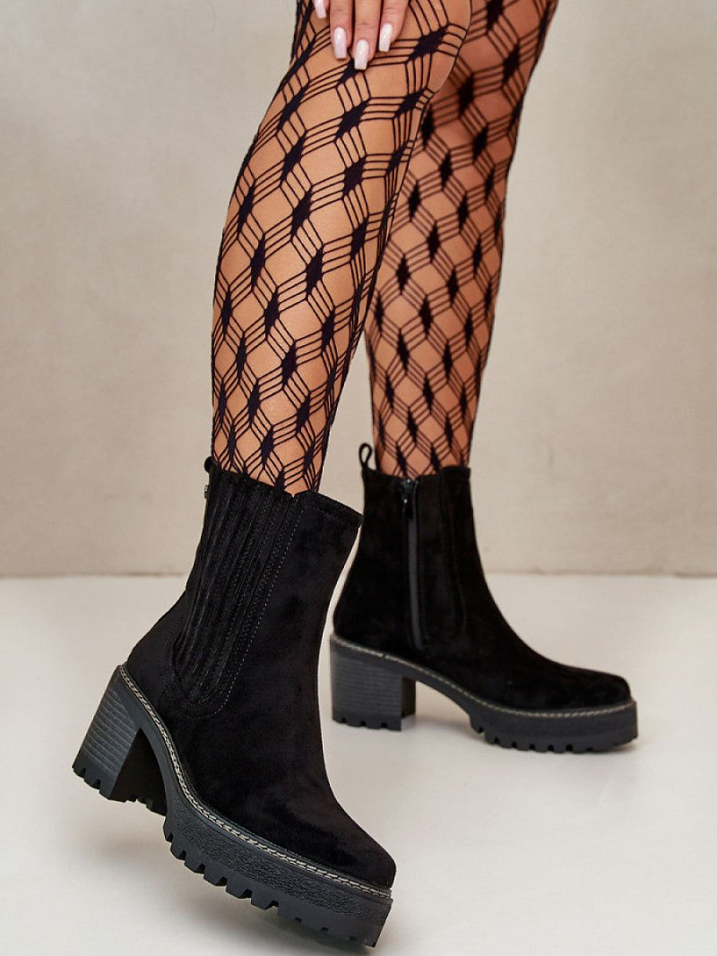 Botine cu toc Step in style, Model 199299, Negru - material piele artificiala piele  Căptușeală pătură de pantofi  Footbed pătură de pantofi  Înălţimea carâmbului 15 cm Înălţimea tocului 7 cm