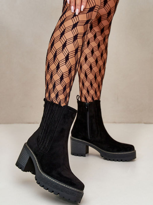 Botine cu toc Step in style, Model 199299, Negru - material piele artificiala piele  Căptușeală pătură de pantofi  Footbed pătură de pantofi  Înălţimea carâmbului 15 cm Înălţimea tocului 7 cm