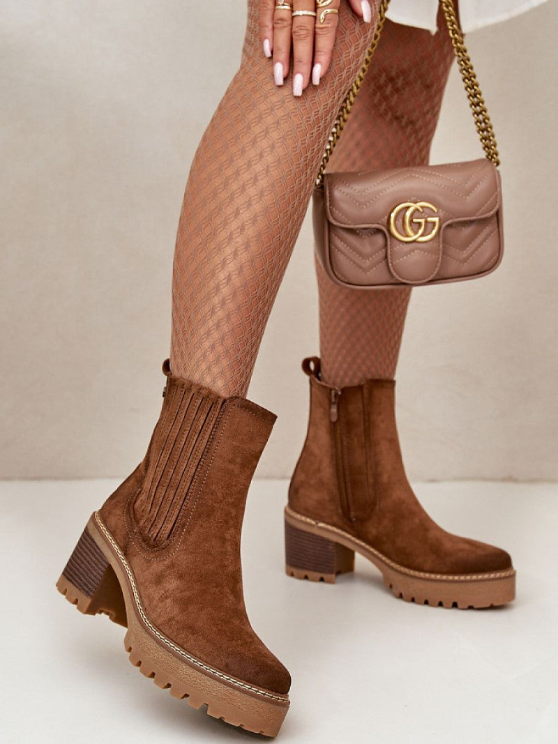 Botine cu toc Step in style, Model 199300, Maro - material piele artificiala piele  Căptușeală pătură de pantofi  Footbed pătură de pantofi  Înălţimea carâmbului 15 cm Înălţimea tocului 7 cm