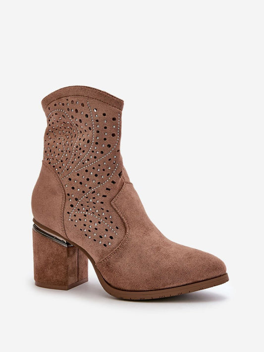 Botine cu toc Step in style, Model 199323, Maro - material piele artificiala piele  Footbed imitație de piele  Înălţimea carâmbului 15 cm Înălţimea tocului 8 cm