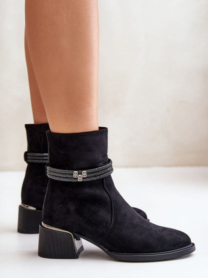 Botine cu toc Step in style, Model 201019, Negru - material piele artificiala piele  Căptușeală pătură de pantofi  Footbed pătură de pantofi  Înălţimea carâmbului 15 cm Înălţimea tocului 5 cm