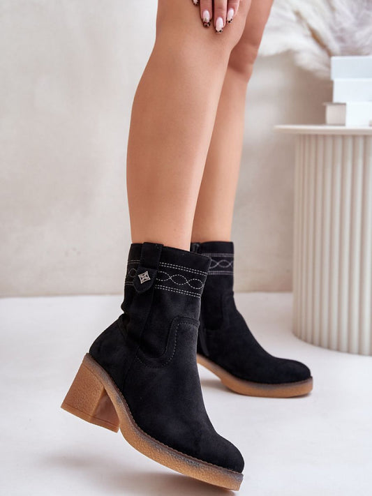 Botine cu toc Step in style, Model 201167, Negru - material piele artificiala piele  Footbed pătură de pantofi  Înălţimea carâmbului 16 cm Înălţimea tocului 7 cm