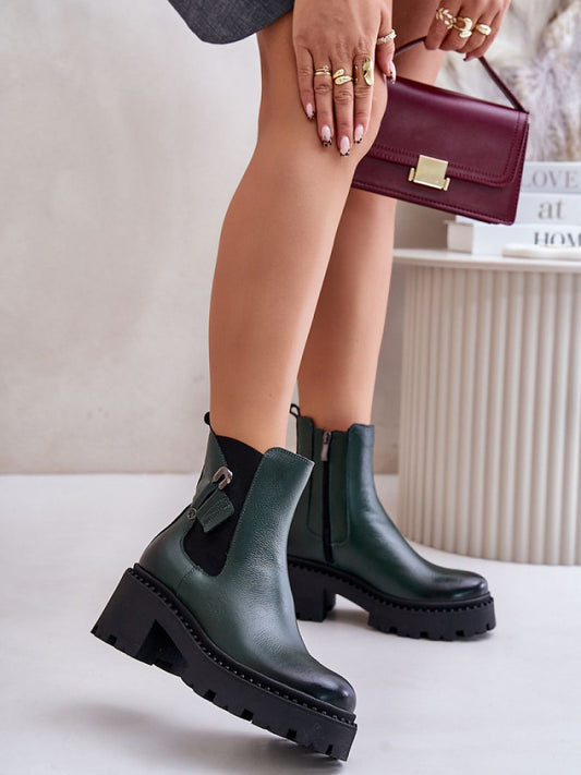 Botine cu toc Step in style, Model 201178, Negru - material piele naturala  Căptușeală simțit  Footbed pânză  Înălţimea carâmbului 15.5 cm Înălţimea tocului 6.5 cm Înălţimea platformei 3 cm