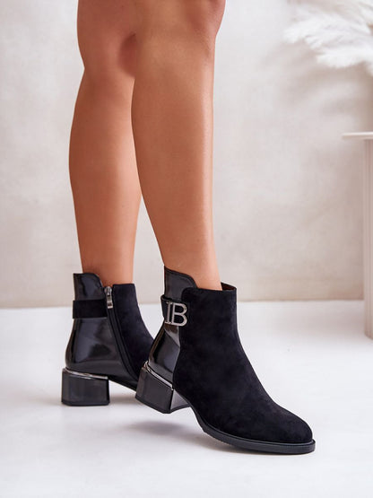 Botine cu toc Step in style, Model 201226, Negru - material piele artificiala piele  Căptușeală pătură de pantofi  Footbed pătură de pantofi  Înălţimea carâmbului 14 cm Înălţimea tocului 5 cm