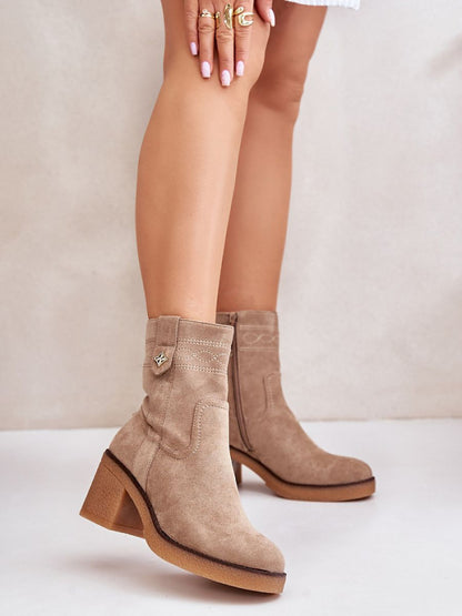 Botine cu toc Step in style, Model 201540, Maro - material piele artificiala piele  Footbed pătură de pantofi  Înălţimea carâmbului 16 cm Înălţimea tocului 7 cm