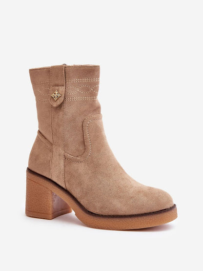 Botine cu toc Step in style, Model 201540, Maro - material piele artificiala piele  Footbed pătură de pantofi  Înălţimea carâmbului 16 cm Înălţimea tocului 7 cm