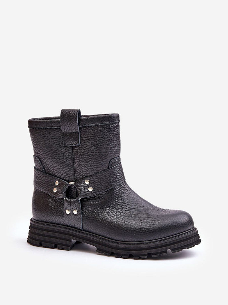 Botine cu toc Step in style, Model 201544, Negru - material piele naturala  Footbed piele naturala  Înălţimea carâmbului 15.5 cm Înălţimea tocului 7 cm