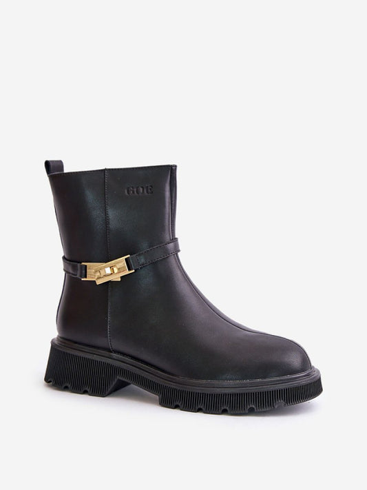 Botine cu toc Step in style, Model 201759, Negru - material piele naturala  Căptușeală pătură de pantofi  Footbed pătură de pantofi  Înălţimea carâmbului 15.5 cm Înălţimea tocului 4 cm